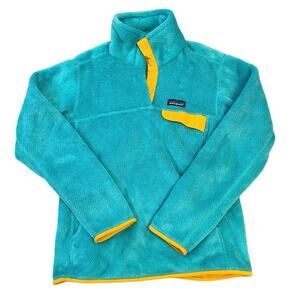 Patagonia Women's Re-Tool Snap-T® Pullover High Pile Teal/Yellow Size M Gorpcore